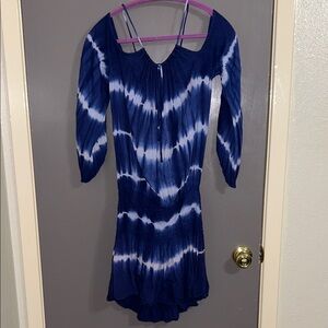 Chocolate Navy Tie-Dye Spaghetti Strap Dress with Flowy Sleeves Medium